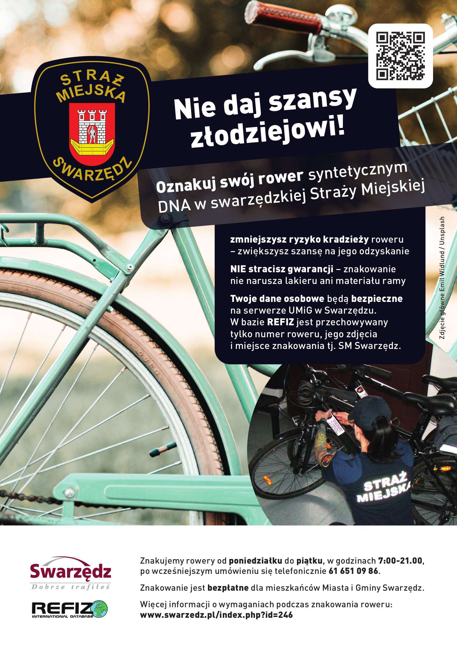 Już 100 rowerów z syntetycznym DNA! 1 StrazMiejskaSwarzedz ulotka A5 znakowanie rowerow